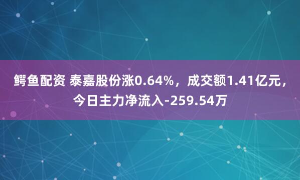 鳄鱼配资 泰嘉股份涨0.64%，成交额1.41亿元，今日主力净流入-259.54万